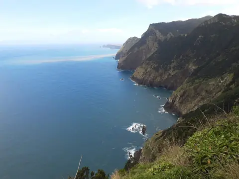 Porto da Cruz, Madeira, view from coastal trail across beaches to São Lourenco